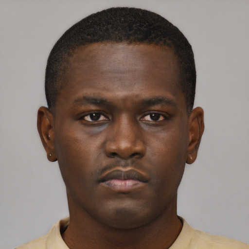 Neutral black young-adult male with short  brown hair and brown eyes