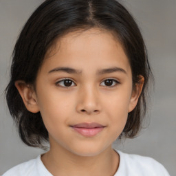 Neutral latino child female with medium  brown hair and brown eyes