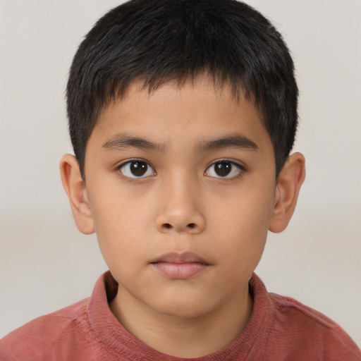Neutral asian child male with short  brown hair and brown eyes