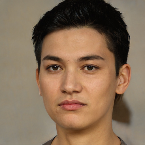 Neutral white young-adult male with short  black hair and brown eyes
