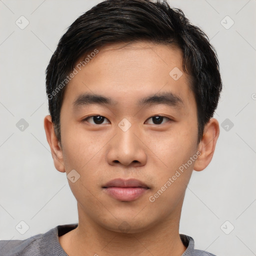 Neutral asian young-adult male with short  black hair and brown eyes