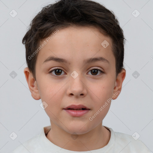 Neutral white child female with short  brown hair and brown eyes