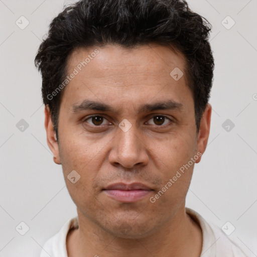 Neutral white adult male with short  brown hair and brown eyes