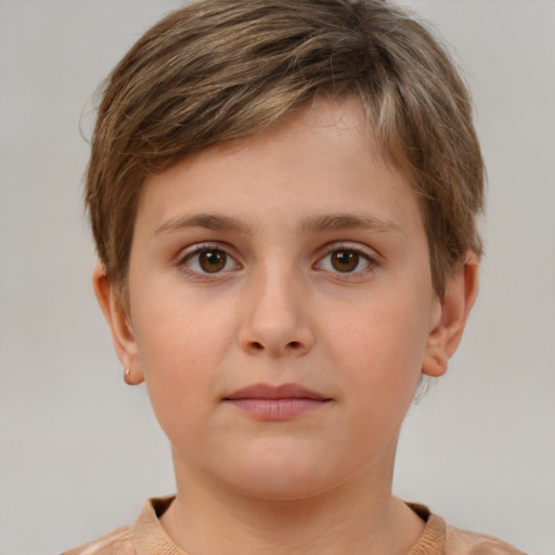 Neutral white child female with short  brown hair and brown eyes