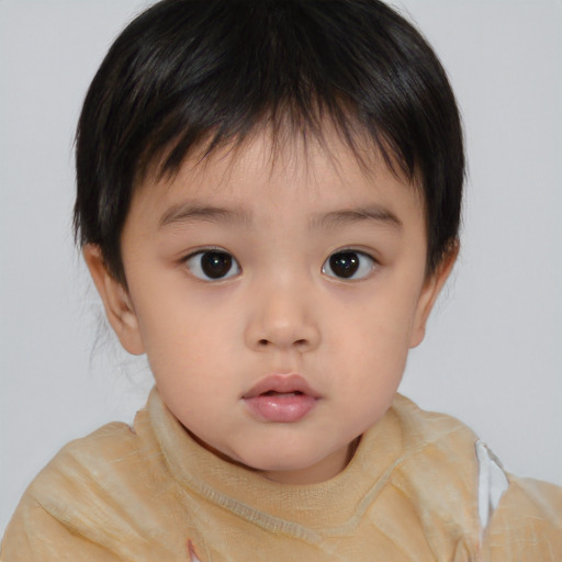 Neutral asian child female with medium  brown hair and brown eyes