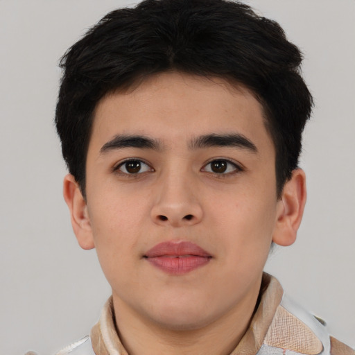 Neutral asian young-adult male with short  brown hair and brown eyes