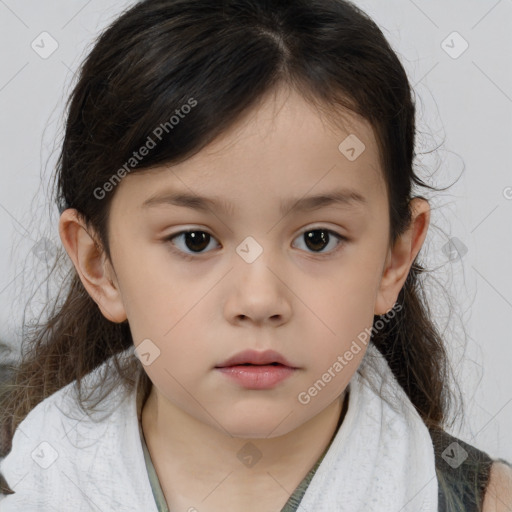 Neutral white child female with medium  brown hair and brown eyes