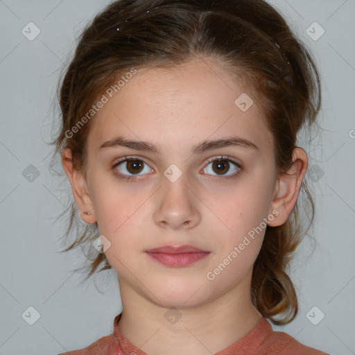 Neutral white child female with medium  brown hair and brown eyes