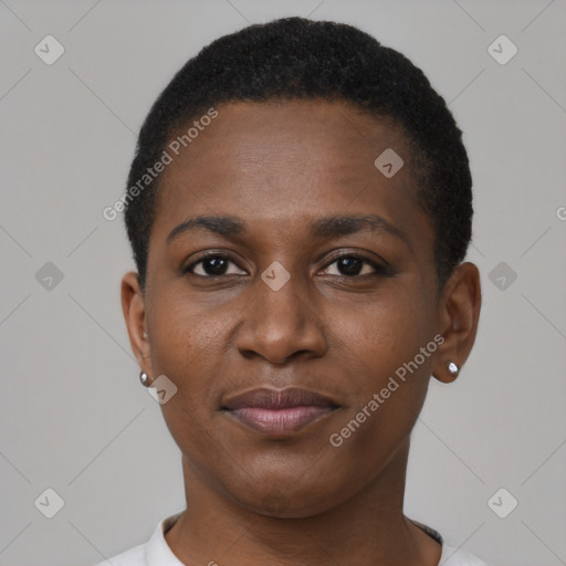 Neutral black young-adult female with short  brown hair and brown eyes