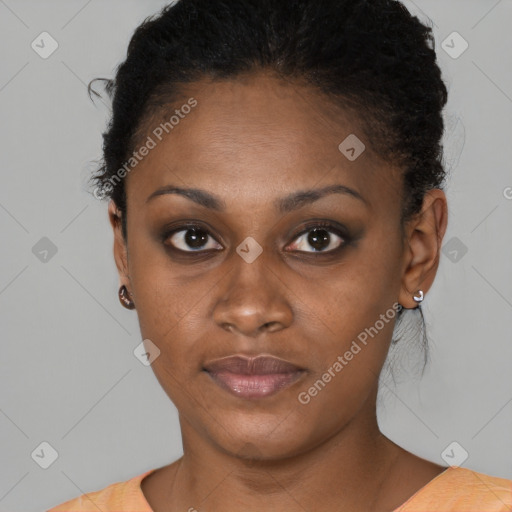 Neutral black young-adult female with short  brown hair and brown eyes