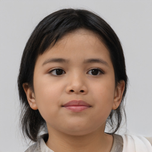 Neutral asian child female with medium  brown hair and brown eyes