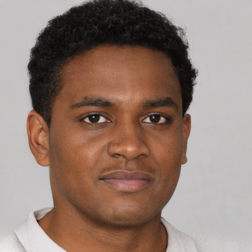 Neutral black young-adult male with short  brown hair and brown eyes