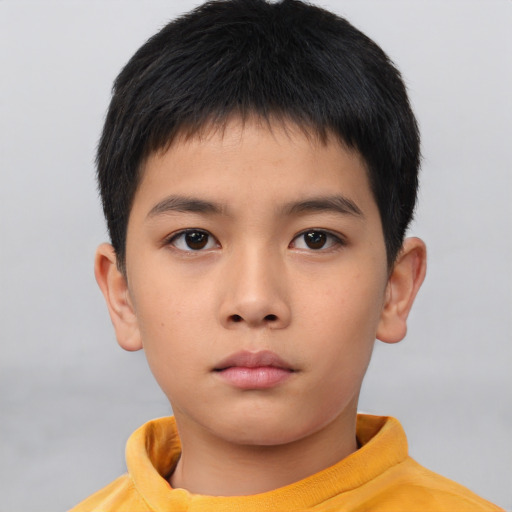 Neutral asian child male with short  brown hair and brown eyes