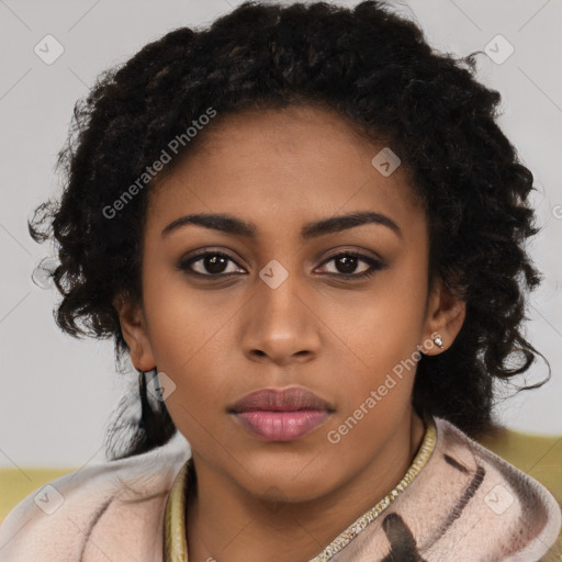 Neutral black young-adult female with short  brown hair and brown eyes