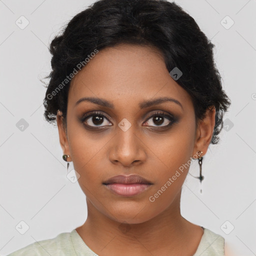 Neutral black young-adult female with short  brown hair and brown eyes