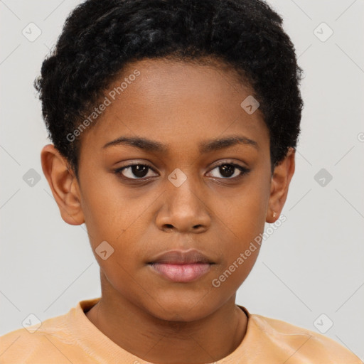 Neutral black young-adult female with short  brown hair and brown eyes