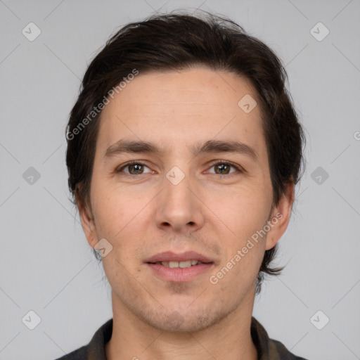 Neutral white adult male with short  brown hair and brown eyes