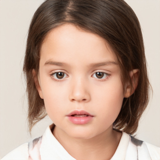 Neutral white child female with medium  brown hair and brown eyes