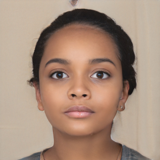 Neutral latino child female with short  black hair and brown eyes