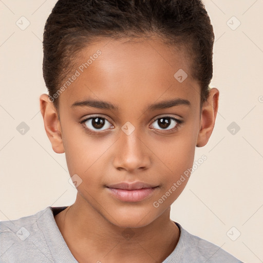 Neutral white child female with short  brown hair and brown eyes