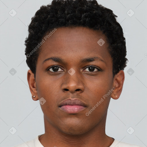 Neutral black young-adult male with short  brown hair and brown eyes