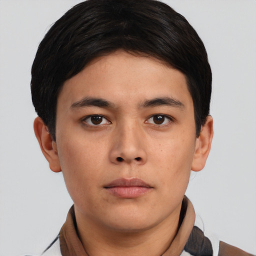 Neutral asian young-adult male with short  brown hair and brown eyes