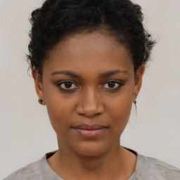 Neutral black young-adult female with short  black hair and brown eyes