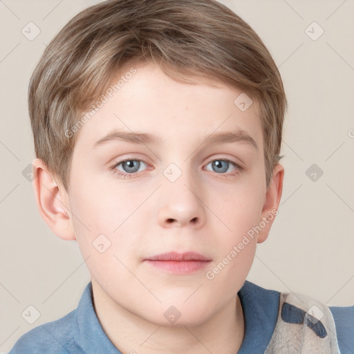 Neutral white child male with short  brown hair and grey eyes