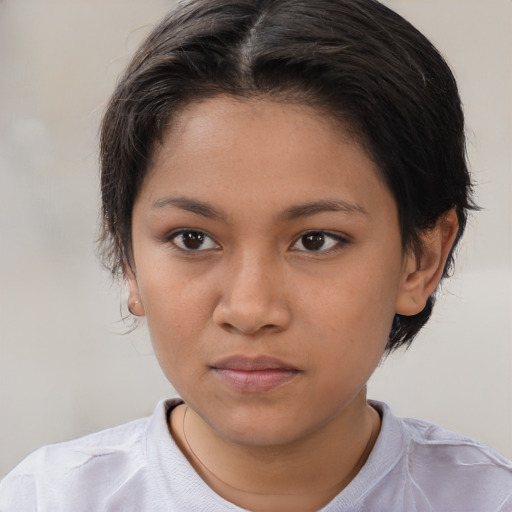 Neutral asian young-adult female with medium  brown hair and brown eyes