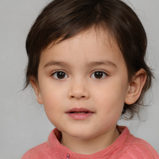 Neutral white child female with medium  brown hair and brown eyes