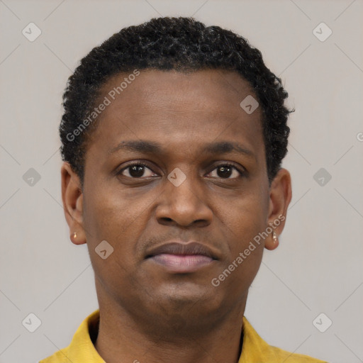 Neutral black young-adult male with short  brown hair and brown eyes