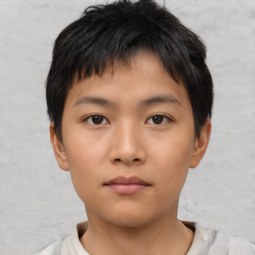 Neutral asian child male with short  brown hair and brown eyes