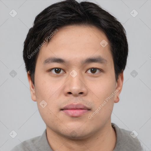 Neutral asian young-adult male with short  brown hair and brown eyes