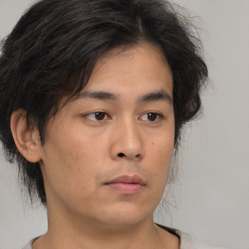 Neutral asian young-adult male with medium  brown hair and brown eyes