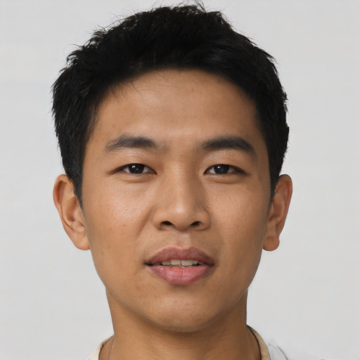Neutral asian young-adult male with short  black hair and brown eyes