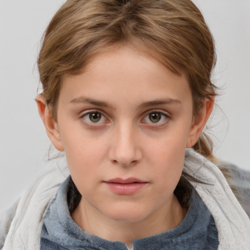 Neutral white child female with medium  brown hair and brown eyes