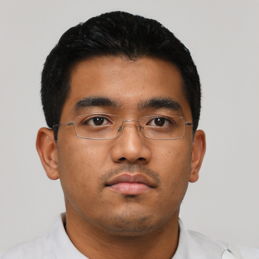 Neutral asian young-adult male with short  brown hair and brown eyes