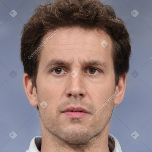 Neutral white adult male with short  brown hair and brown eyes