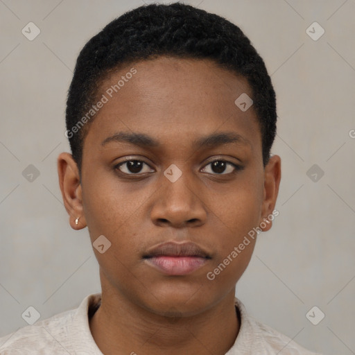 Neutral black young-adult male with short  brown hair and brown eyes