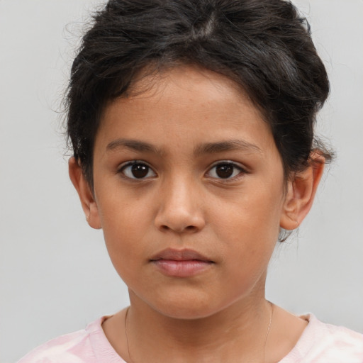 Neutral white child female with short  brown hair and brown eyes