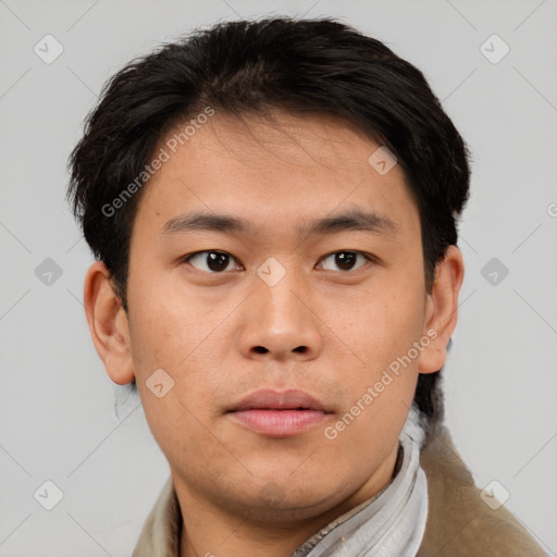 Neutral asian young-adult male with short  brown hair and brown eyes