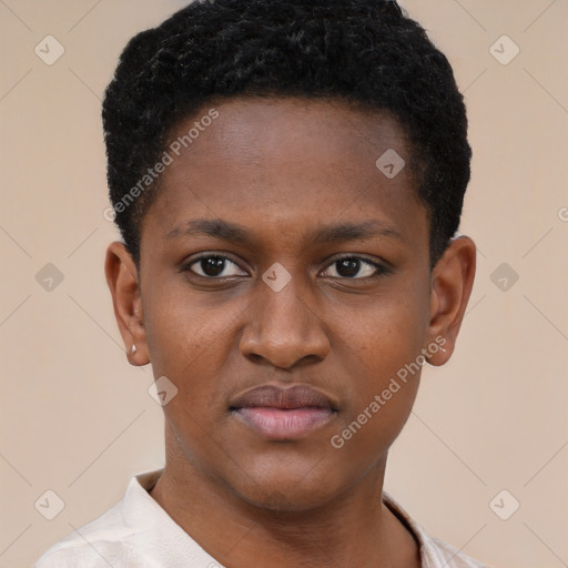 Neutral black young-adult male with short  brown hair and brown eyes