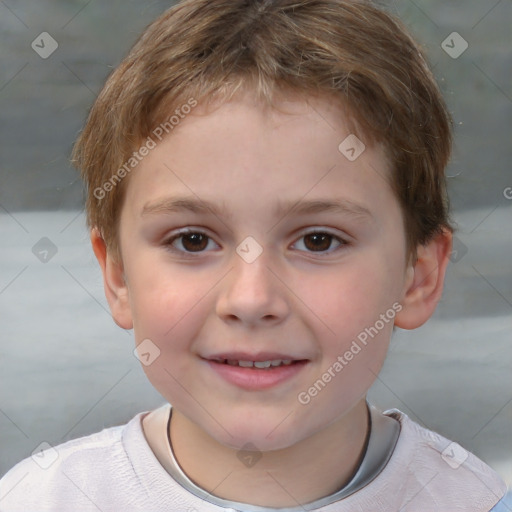 Joyful white child male with short  brown hair and brown eyes