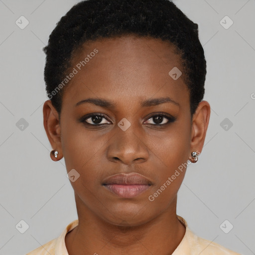 Neutral black young-adult female with short  brown hair and brown eyes