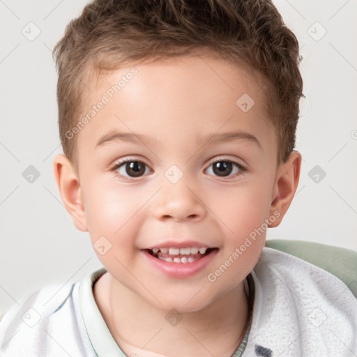 Joyful white child male with short  brown hair and brown eyes