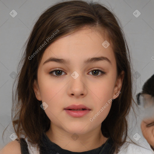 Neutral white child female with medium  brown hair and brown eyes