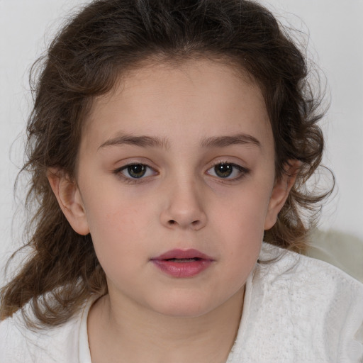 Neutral white child female with medium  brown hair and brown eyes