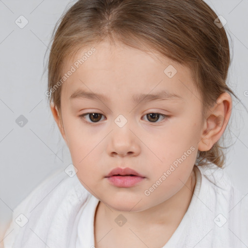 Neutral white child female with medium  brown hair and brown eyes