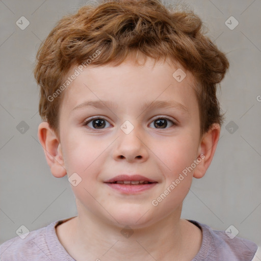 Joyful white child male with short  brown hair and brown eyes