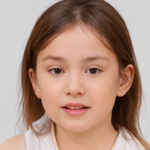 Neutral white child female with medium  brown hair and brown eyes